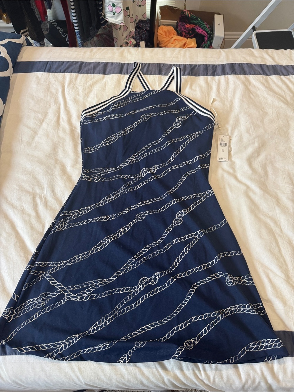 Navy Rope-Print Halter mini sport Dress Daily Practice for Anthropologie